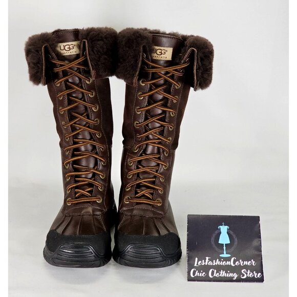 UGG Adirondack Women's Brown Leather & Fur Tall Lace-Up Boots Size 6 313 - Picture 8 of 15